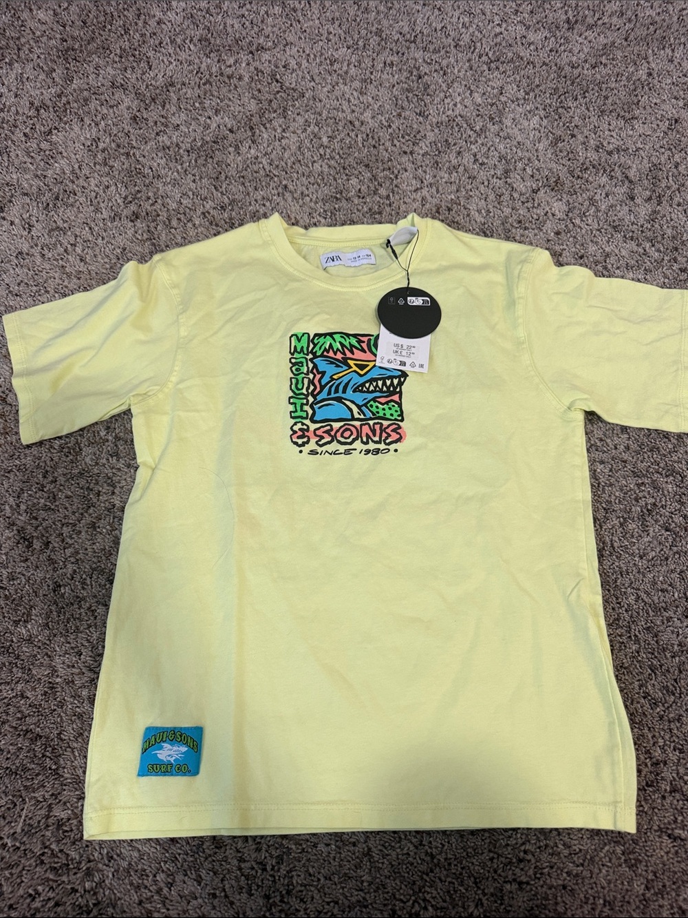 Zara Kids Light Yellow Surf Graphic Tee